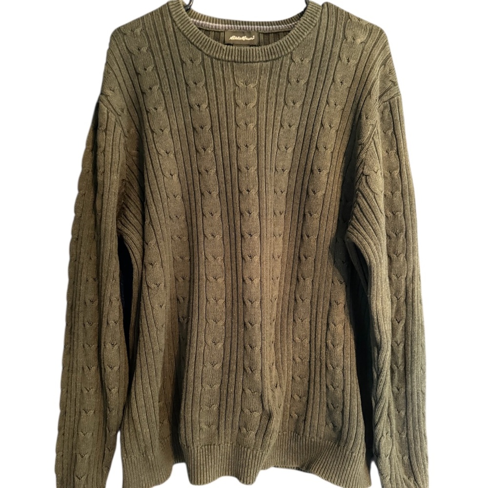 Eddie Bauer Green Cable Knit Sweater